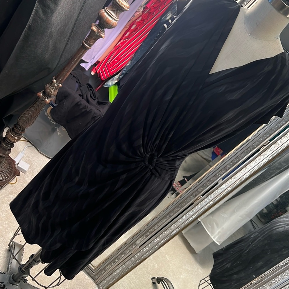 Grey and black knit fauxwrapped dress